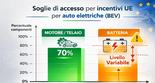 Incentivi auto elettriche con il 70% componenti UE