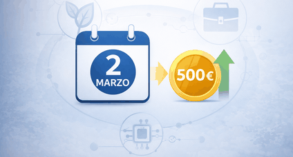 Infografica digitale che illustra la scadenza del 2 marzo per il Bonus 500 euro del Decreto Coesione dedicato ai giovani professionisti.